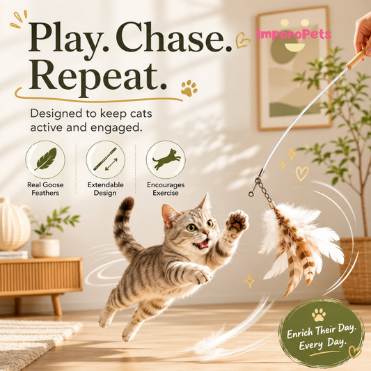 Extendable Goose Feather Cat Teaser Wand - Telescopic Interactive Training Rod for Indoor Cats