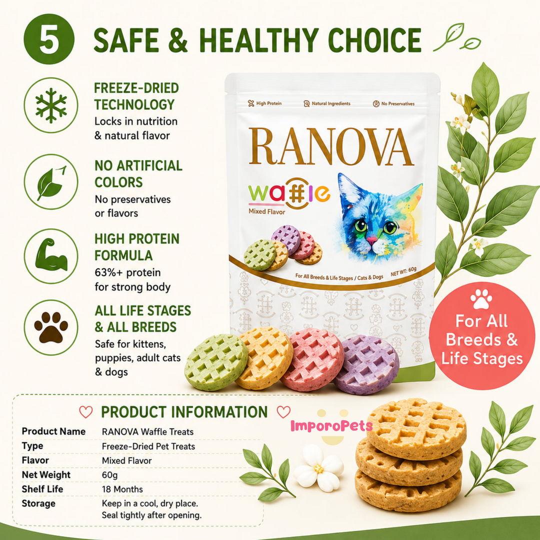 Ranova Cat Treat Freeze Dried Waffle Crunchy Grain-Free Snack Rich in Nutrients For Cats Dogs