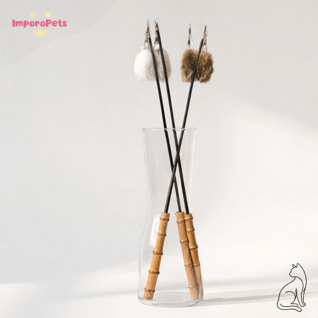 Premium Bamboo Handle Rabbit Fur Flower Cat Wand Toy Interactive play Safe Materials for all cats