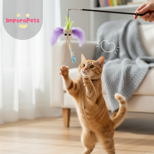 Premium Cat Toy Teasing Cat Stick With Retractable Wand - Handmade Fluffy Floating Sheep