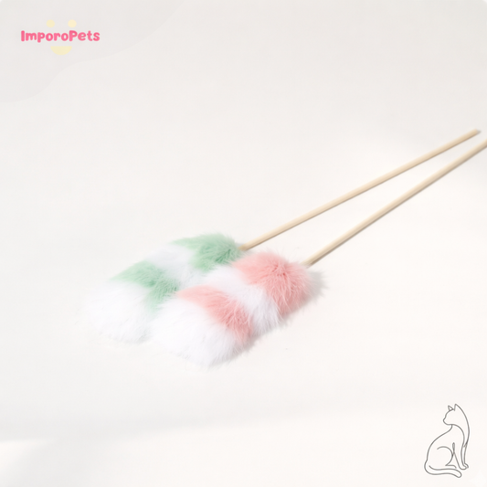Premium Cat Toy Teasing Cat Stick Wand - Macaron-colored rabbit fur wheat ears Interactive for all cats
