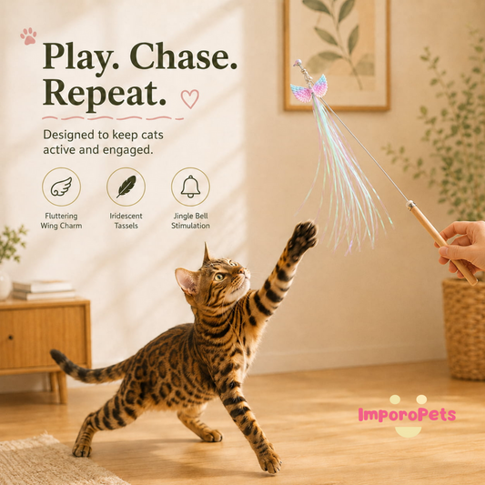 Tassel Wings Cat Teaser Wand - Fluttering Sensory Interactive Toy for Boredom Relief