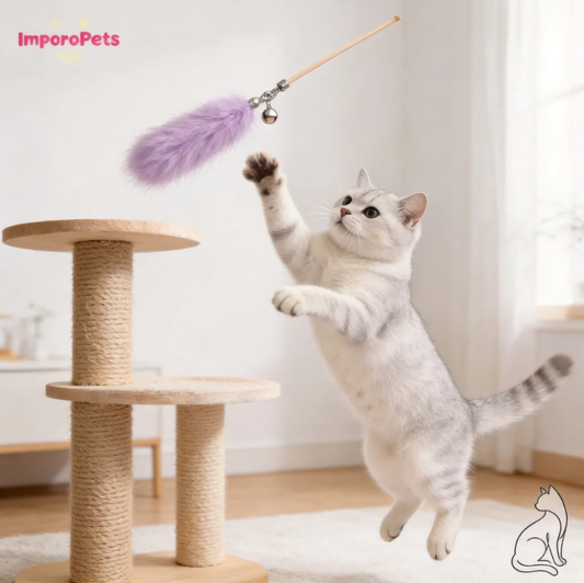 Premium Cat Stick Wand Colorful Rabbit Fur Wheat Cat Toy - Random color Real Fur Interactive Play for All Cats