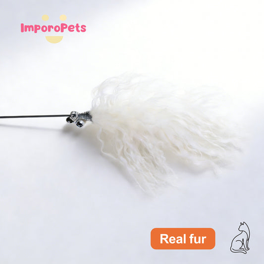 Premium Cat Toy Teasing Cat Stick Wand - Tan wool wooden handle Interactive play for all cats