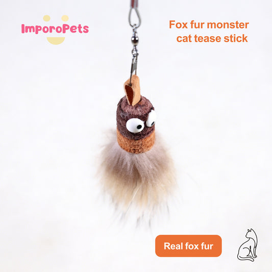 Premium Cat Toy Teasing Cat Stick Wand - Handmade Stretchy Mini Monster