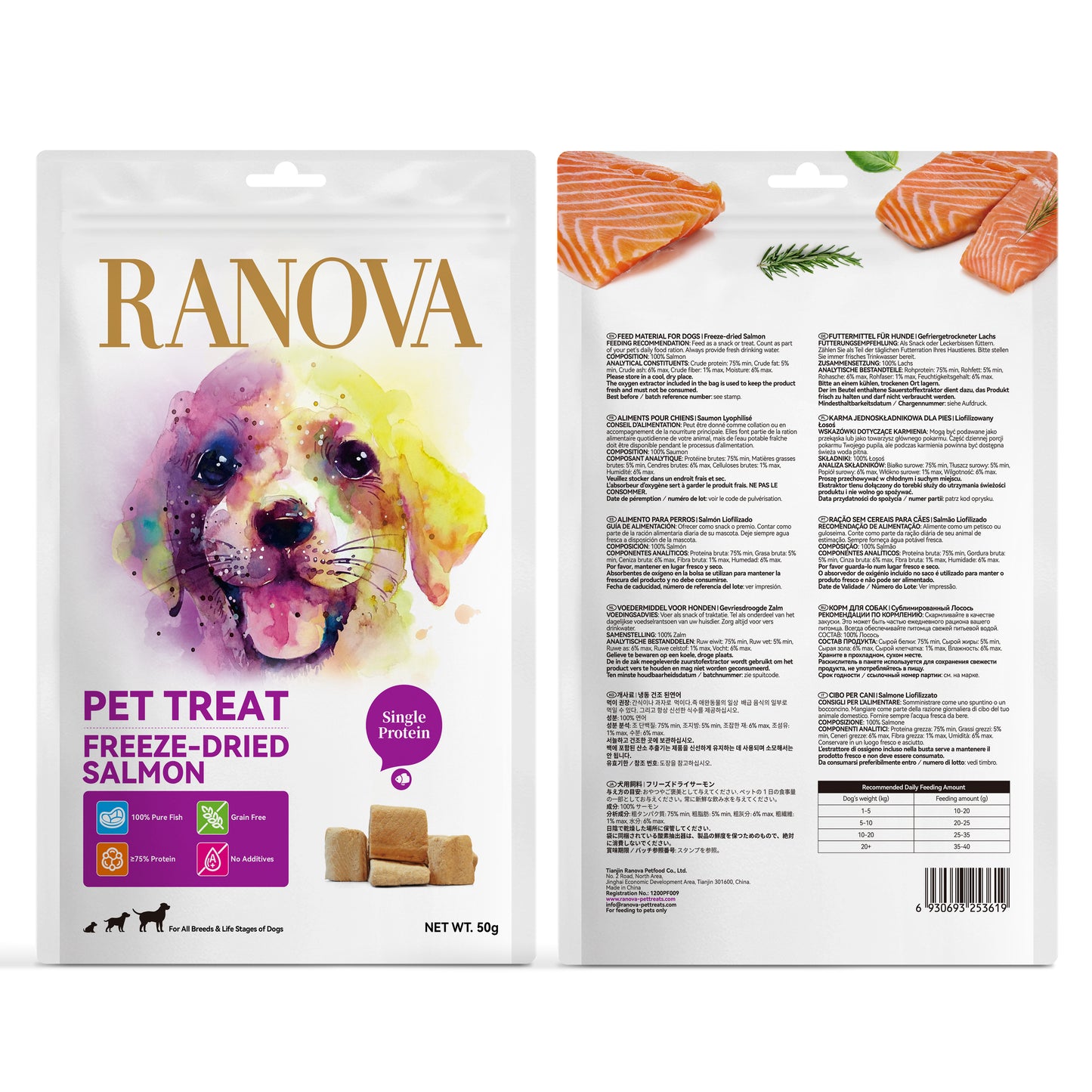 Ranova Dog Treat Real Meat Freeze Dried Salmon/Beef Rich in Omega3 Natural Snack For Dogs
