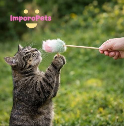 Premium Cat Toy Teasing Cat Stick Wand - Macaron-colored rabbit fur wheat ears Interactive for all cats