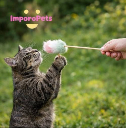 Premium Cat Toy Teasing Cat Stick Wand - Macaron-colored rabbit fur wheat ears Interactive for all cats