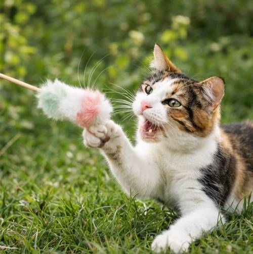 Premium Cat Toy Teasing Cat Stick Wand - Macaron-colored rabbit fur wheat ears Interactive for all cats