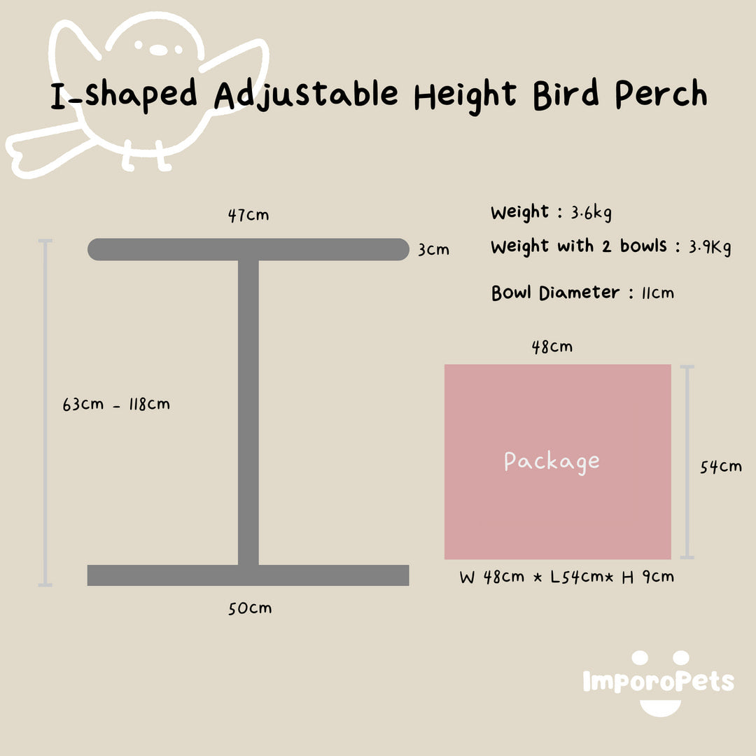 Stainless Steel Parrot Stand for Medium&Large Birds–Height Bird Perch with 304 Bite-Resistant Bowls