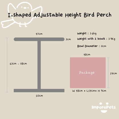 Stainless Steel Parrot Stand for Medium&Large Birds–Height Bird Perch with 304 Bite-Resistant Bowls