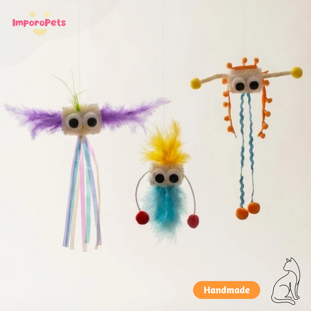 [ImporoPets] Handmade Telescopic Cat Wand - Interactive Retractable Toy – Fluffy Floating Sheep