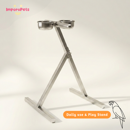 Stainless Steel Parrot Stand for Medium&Large Birds–Height Bird Perch with 304 Bite-Resistant Bowls