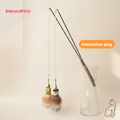 Premium Cat Toy Teasing Cat Stick Wand - Handmade Stretchy Mini Monster