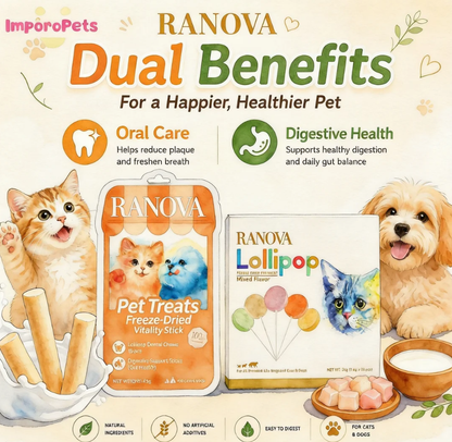 Ranova Cat Dog Treat Fresh Breath and Happy Tummy-All in One Set! Daily Wellness Hero Snack for Cats Dogs