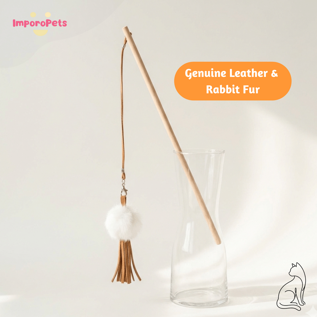 Premium Cat Toy Teasing Cat Stick Wand - Handmade luffy Rabbit Fur Meteor