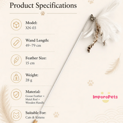 Extendable Goose Feather Cat Teaser Wand - Telescopic Interactive Training Rod for Indoor Cats