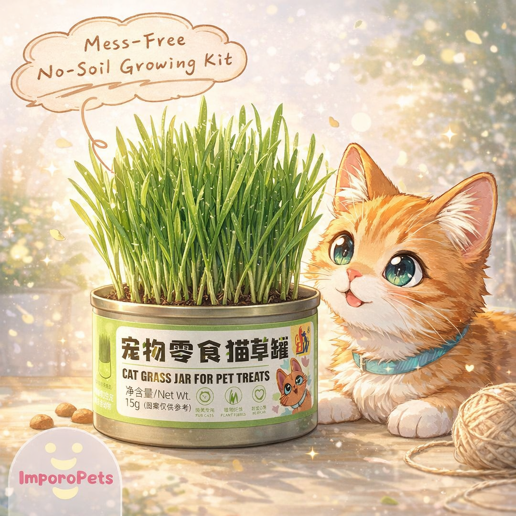 [ImporoPets] Pet toys Lazy Cat Grass Jar (15g) - Easy-to-Grow Organic Wheatgrass for Hairball