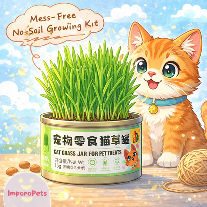 [ImporoPets] Pet toys Lazy Cat Grass Jar (15g) - Easy-to-Grow Organic Wheatgrass for Hairball
