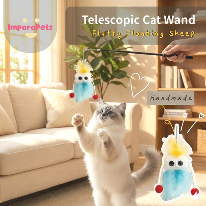 [ImporoPets] Handmade Telescopic Cat Wand - Interactive Retractable Toy – Fluffy Floating Sheep