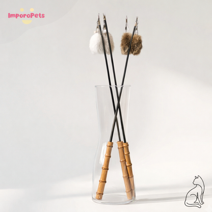 Premium Bamboo Handle Rabbit Fur Flower Cat Wand Toy Interactive play Safe Materials for all cats
