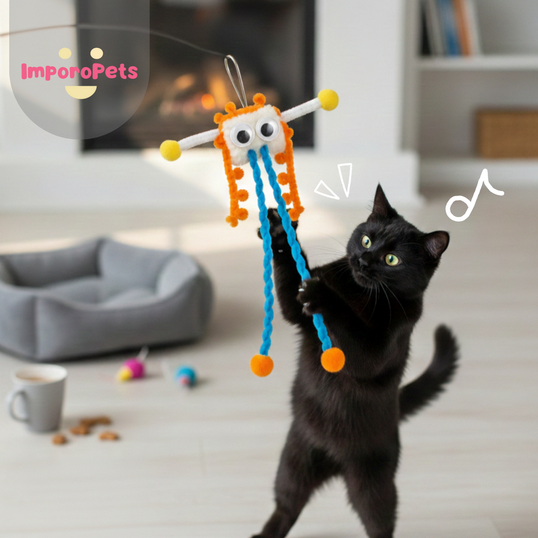 [ImporoPets] Handmade Telescopic Cat Wand - Interactive Retractable Toy – Fluffy Floating Sheep