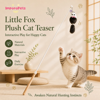 Little Fox Plush Cat Teaser - Cute Soft Interactive Wand Toy for Feline Enrichment