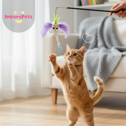 [ImporoPets] Handmade Telescopic Cat Wand - Interactive Retractable Toy – Fluffy Floating Sheep
