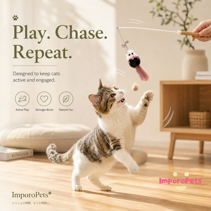 Little Fox Plush Cat Teaser - Cute Soft Interactive Wand Toy for Feline Enrichment