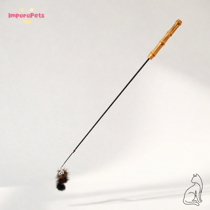 Premium Bamboo Handle Mink Fur Cat Wand Interactive Toy Indoor Friendly Suitable for Kittens Cats