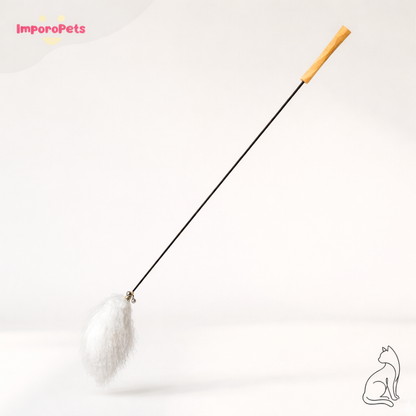 Premium Cat Toy Teasing Cat Stick Wand - Tan wool wooden handle Interactive play for all cats