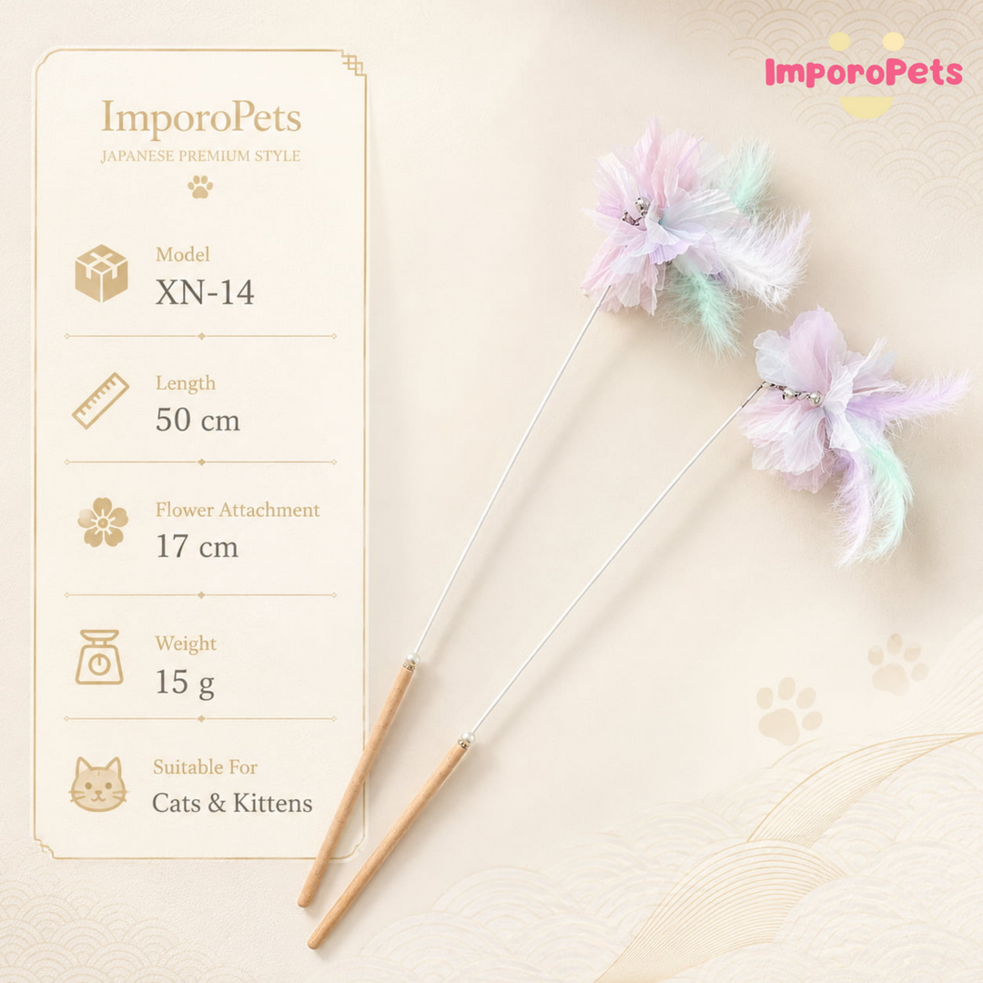 Bloom Tassel Cat Teaser - Colorful Flowing Fringe Wand Toy for Active Play