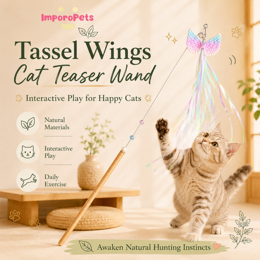 Tassel Wings Cat Teaser Wand - Fluttering Sensory Interactive Toy for Boredom Relief