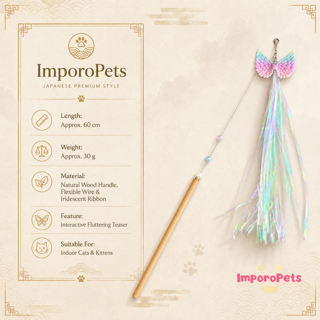 Tassel Wings Cat Teaser Wand - Fluttering Sensory Interactive Toy for Boredom Relief