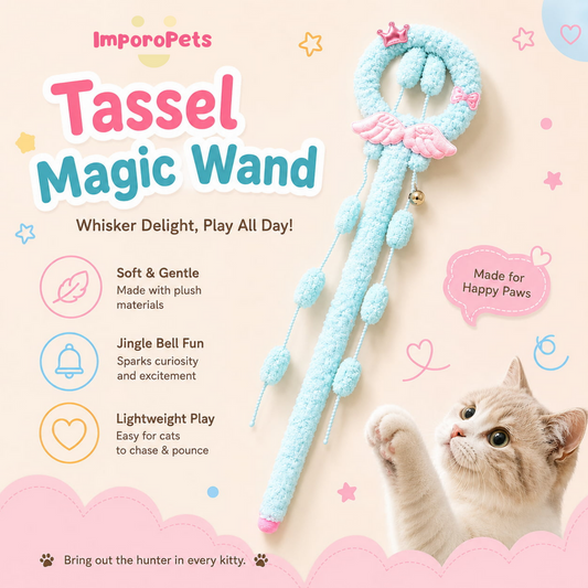 Tassel Magic Wand - Long Flowing Fringe Interactive Teaser Toy for Cats