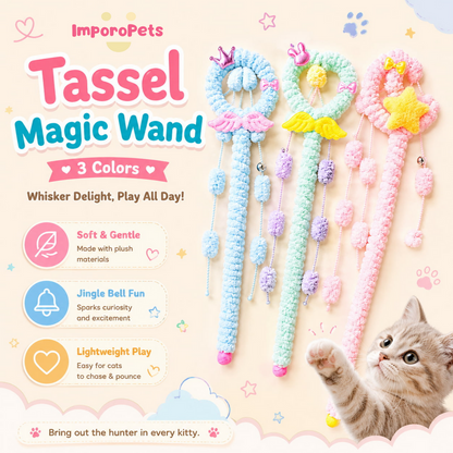 Tassel Magic Wand - Long Flowing Fringe Interactive Teaser Toy for Cats