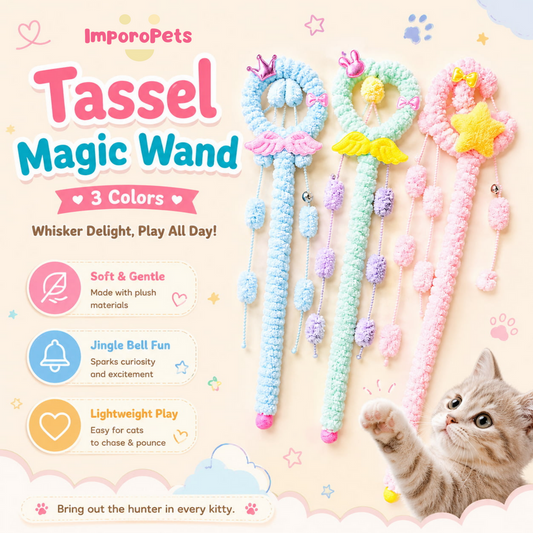 Tassel Magic Wand - Long Flowing Fringe Interactive Teaser Toy for Cats