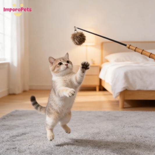 Premium Bamboo Handle Rabbit Fur Flower Cat Wand Toy Interactive play Safe Materials for all cats