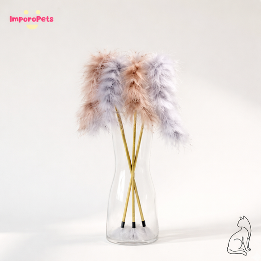 Premium Turkey Feather Strip Cat Wand - Cute design Interactive play for all cats