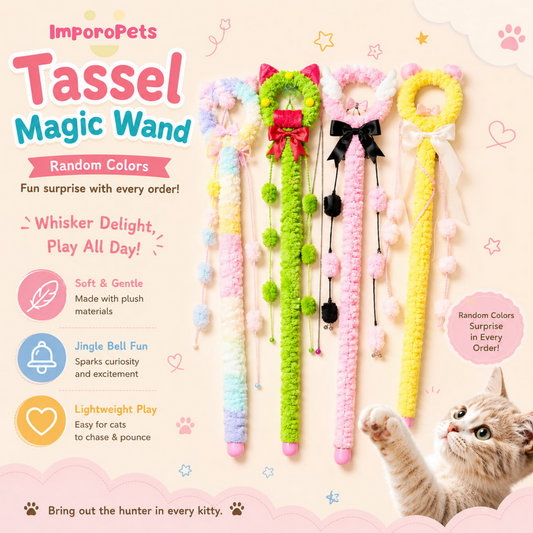 Fuzzy Crochet Magic Wand - Soft Knit Plush Interactive Teaser Toy for Cats & Kittens(Random style)