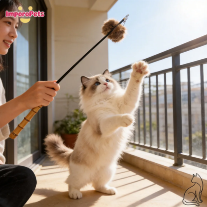 Premium Bamboo Handle Rabbit Fur Flower Cat Wand Toy Interactive play Safe Materials for all cats