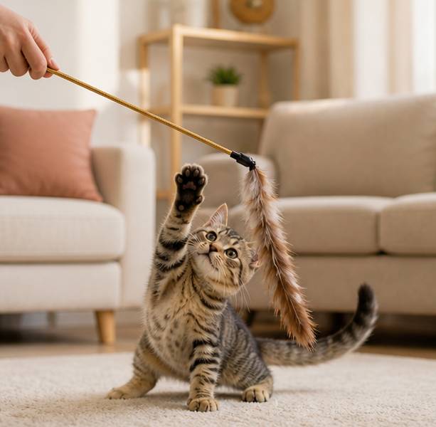 Premium Turkey Feather Strip Cat Wand - Cute design Interactive play for all cats