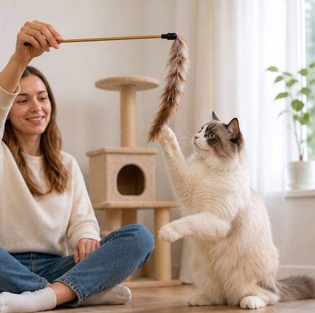 Premium Turkey Feather Strip Cat Wand - Cute design Interactive play for all cats