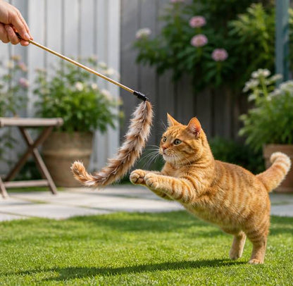 Premium Turkey Feather Strip Cat Wand - Cute design Interactive play for all cats
