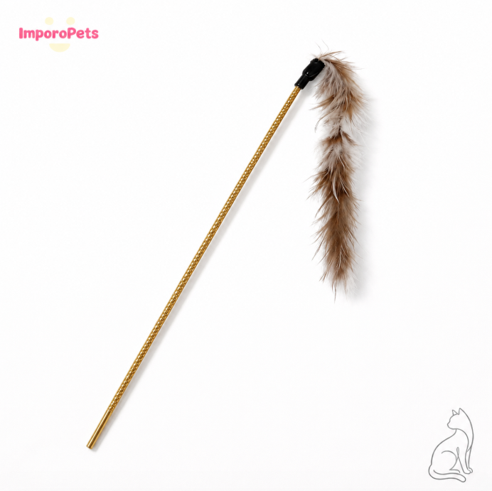 Premium Turkey Feather Strip Cat Wand - Cute design Interactive play for all cats