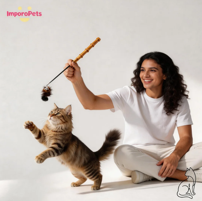 Premium Bamboo Handle Mink Fur Cat Wand Interactive Toy Indoor Friendly Suitable for Kittens Cats