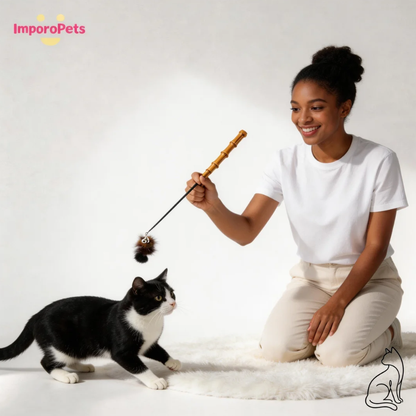 Premium Bamboo Handle Mink Fur Cat Wand Interactive Toy Indoor Friendly Suitable for Kittens Cats