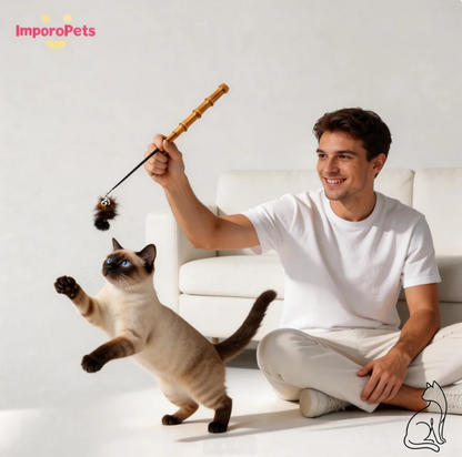 Premium Bamboo Handle Mink Fur Cat Wand Interactive Toy Indoor Friendly Suitable for Kittens Cats