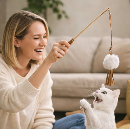 Premium Cat Toy Teasing Cat Stick Wand - Handmade luffy Rabbit Fur Meteor