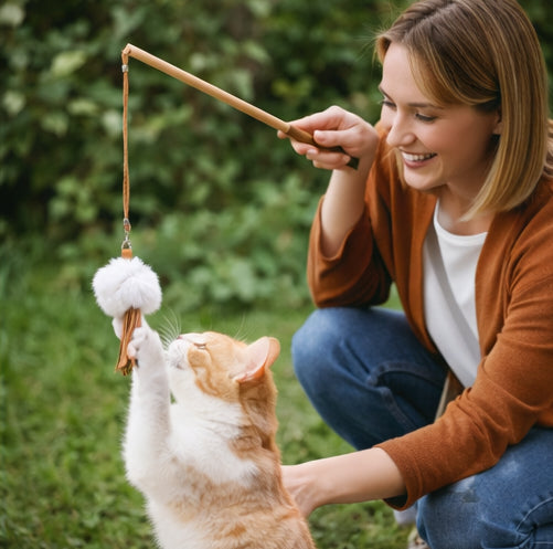 Premium Cat Toy Teasing Cat Stick Wand - Handmade luffy Rabbit Fur Meteor